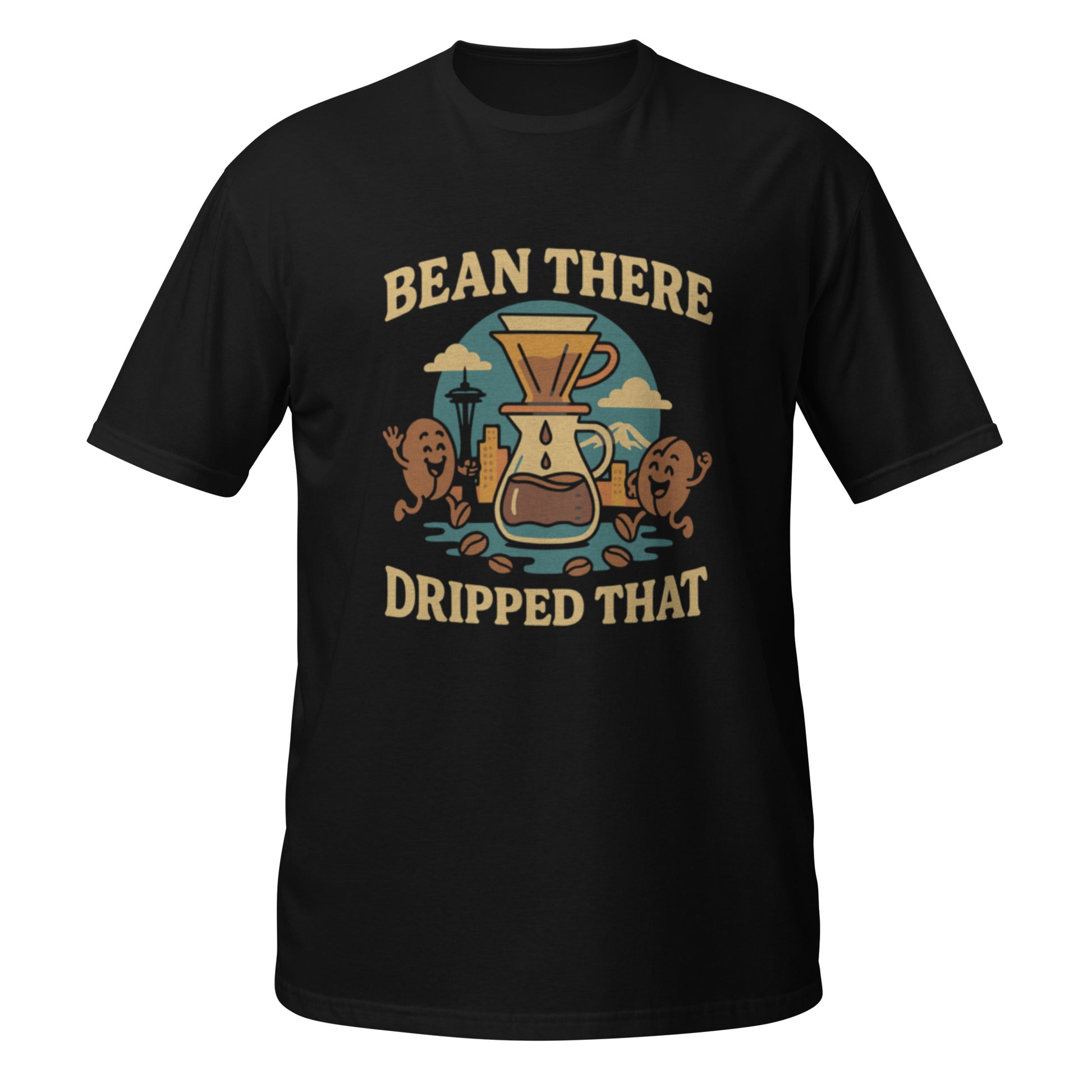 Black Drip That shirt featuring bold coffee cup artwork for Seattle espresso lovers and café culture fans