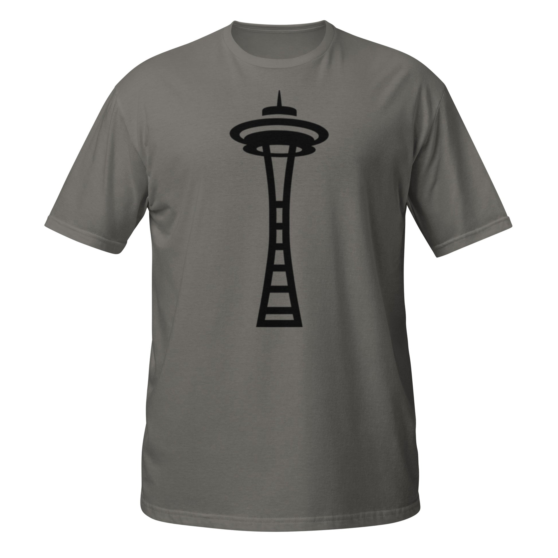 Seattle Space Needle silhouette design on Charcoal shirt