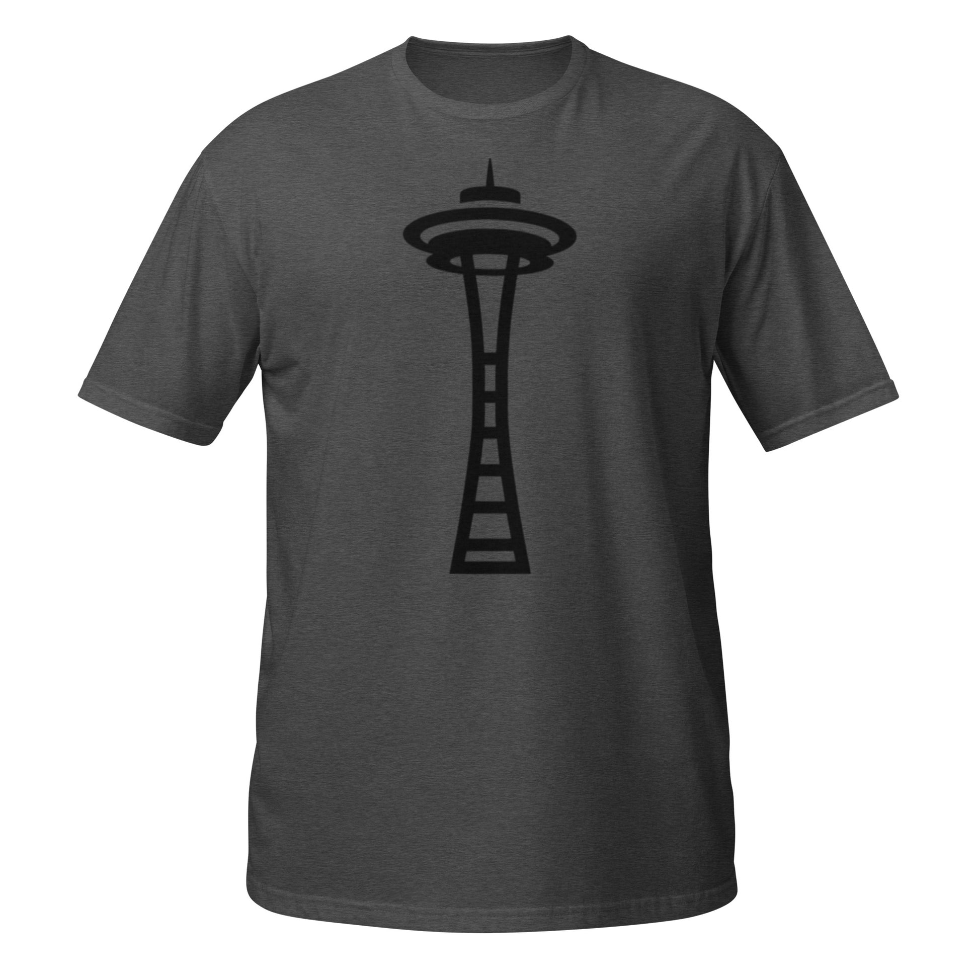 Seattle Space Needle silhouette design on Dark Heather Grey shirt