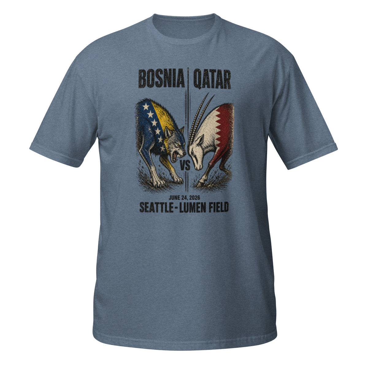 Bosnia vs Qatar Seattle 2026 World Cup T-Shirt - heather-indigo