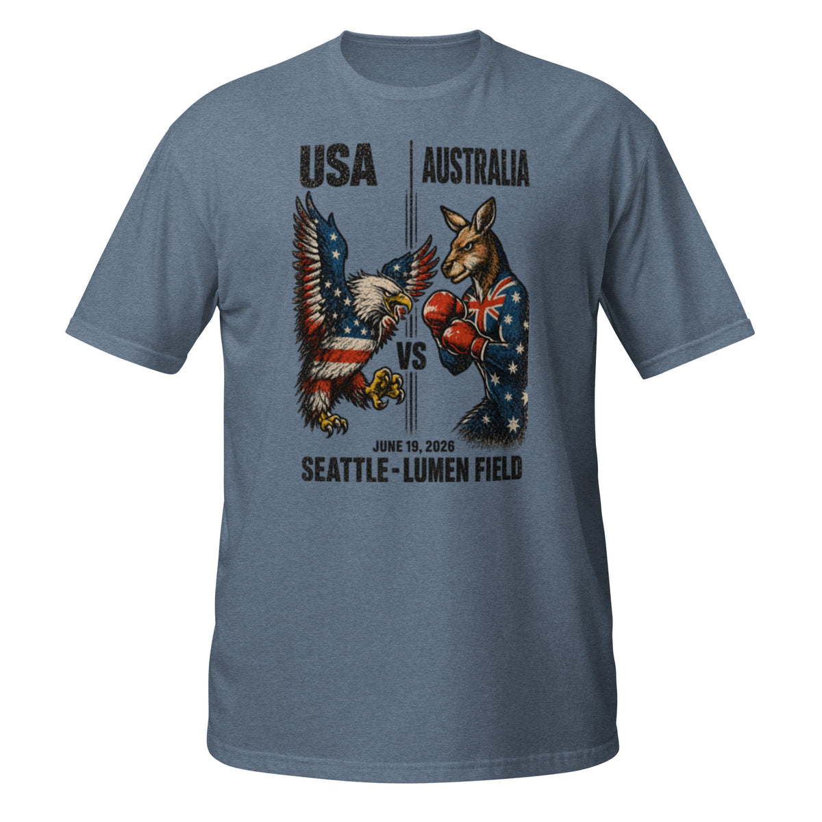 USA vs Australia Seattle 2026 World Cup T-Shirt — Heather Indigo