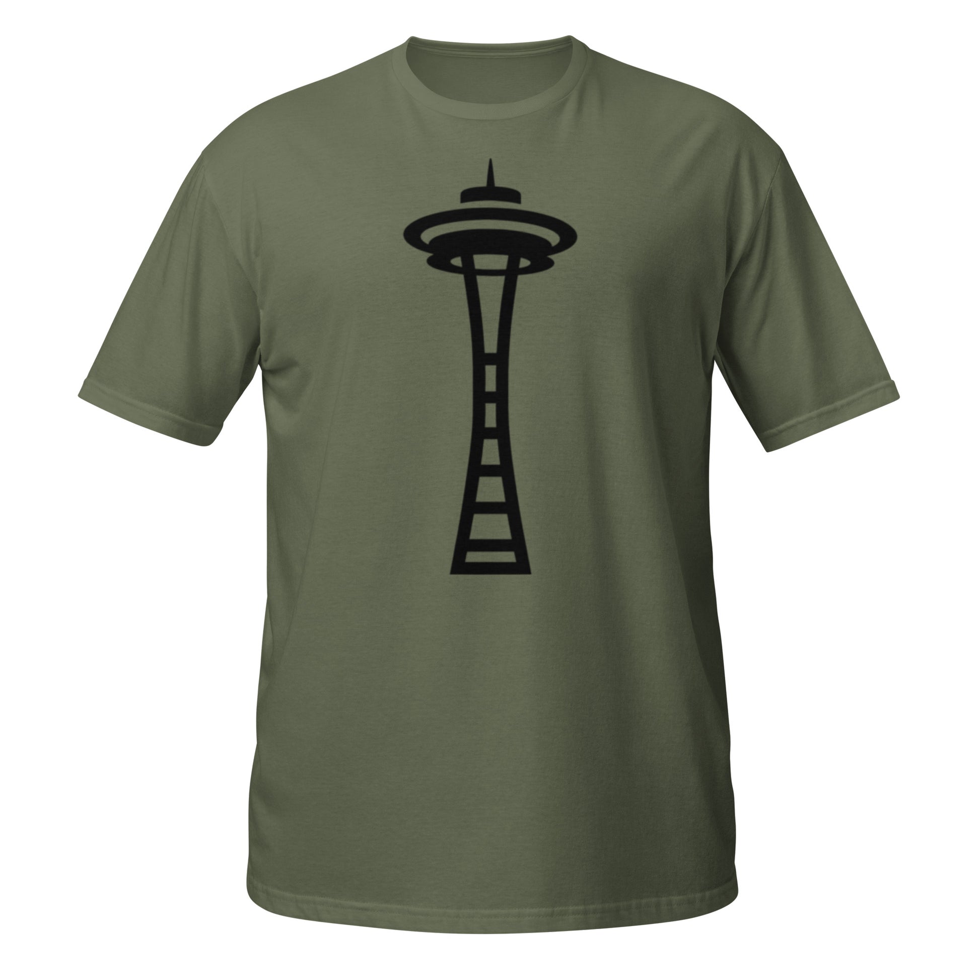 Seattle Space Needle silhouette design on Military Green shirt