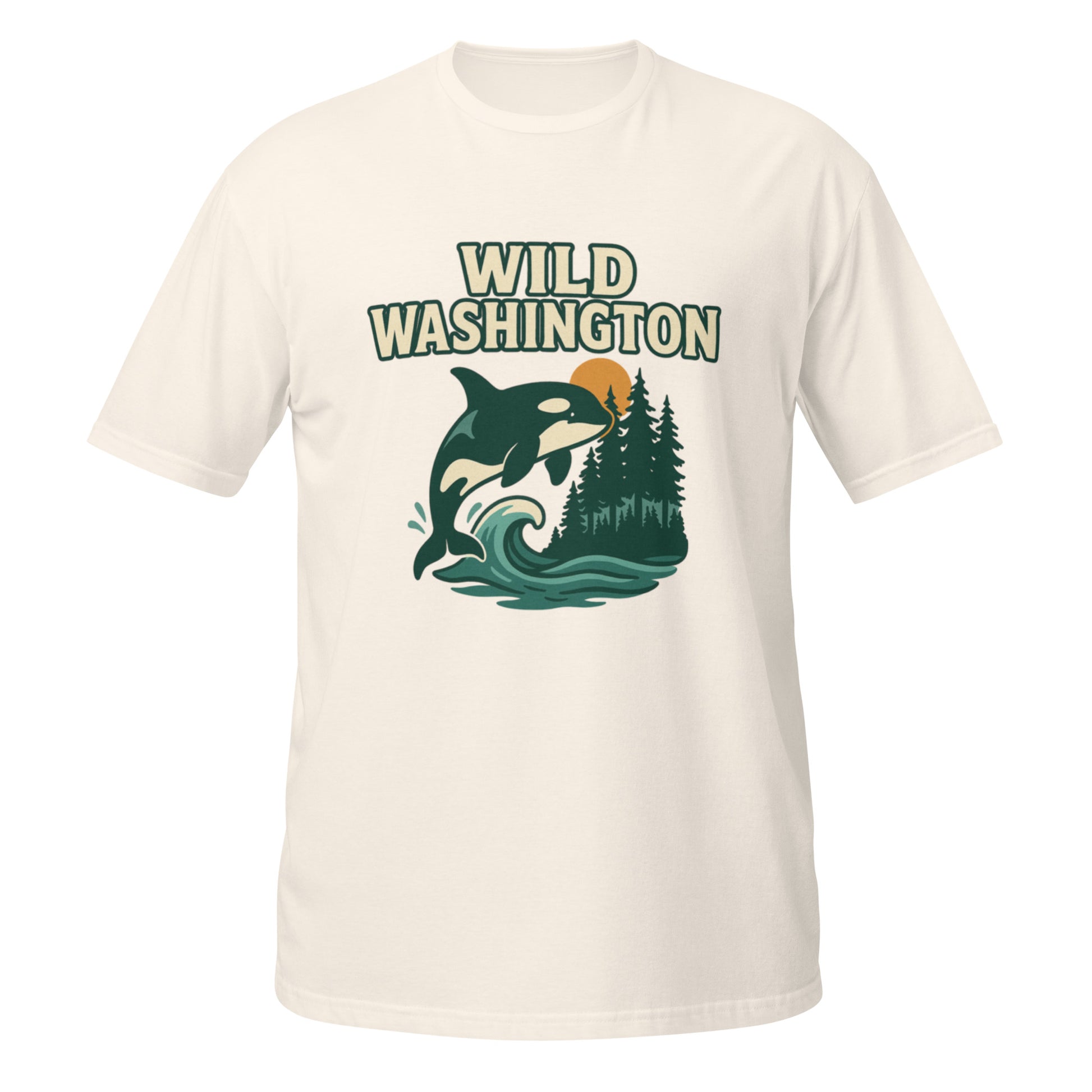 Natural Wild Washington tee with earthy orca design honoring the untamed nature of the Pacific Northwest