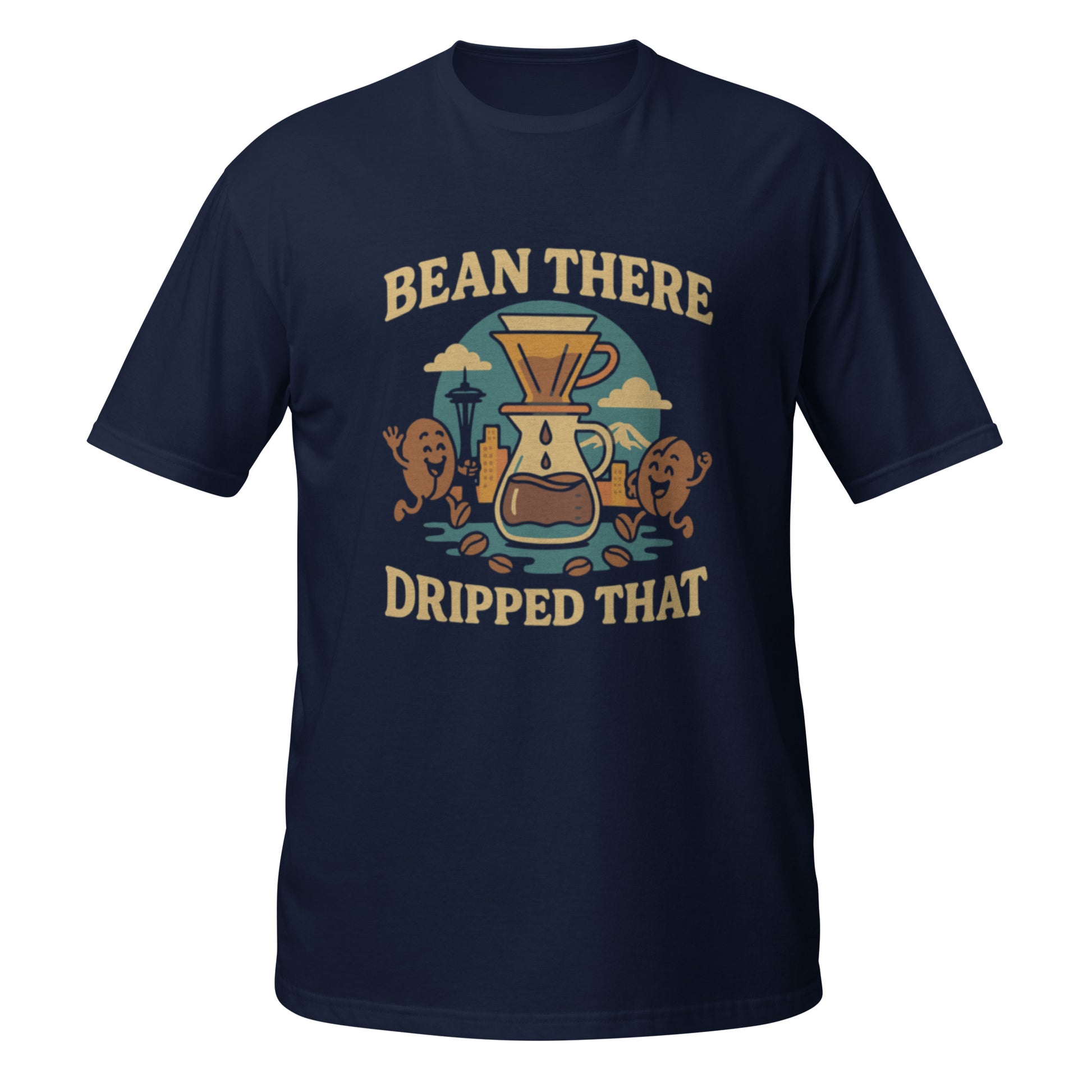 Navy Seattle coffee shirt with vintage drip cup design and barista-inspired streetwear feel