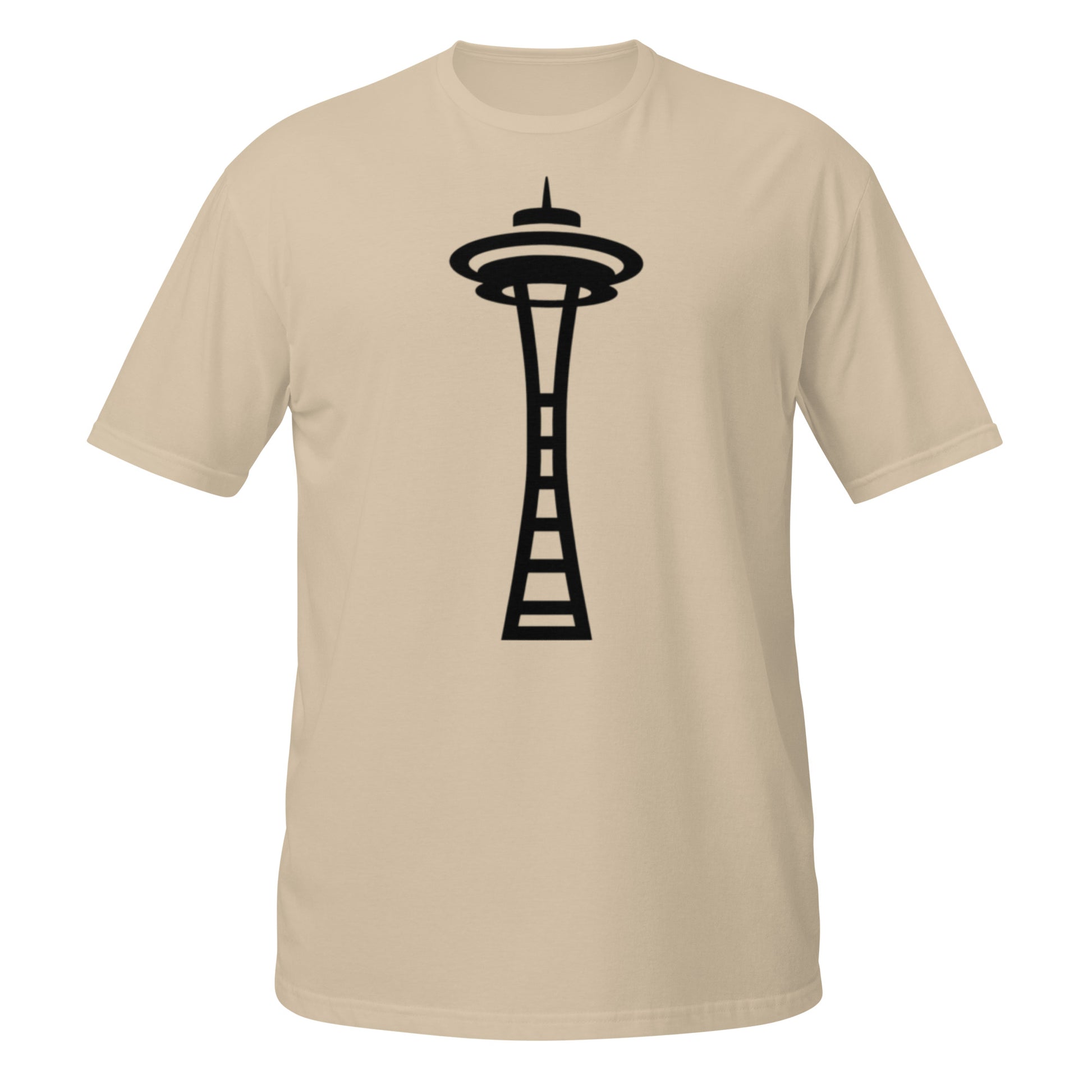 Seattle Space Needle silhouette design on Sand shirt