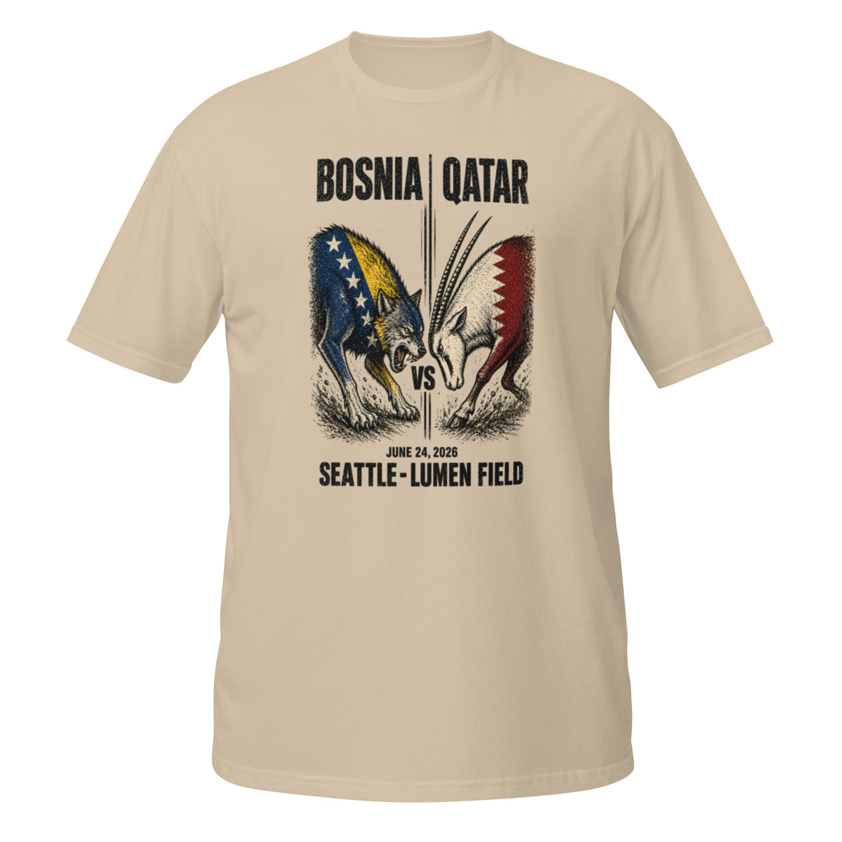 Bosnia vs Qatar Seattle 2026 World Cup T-Shirt - sand