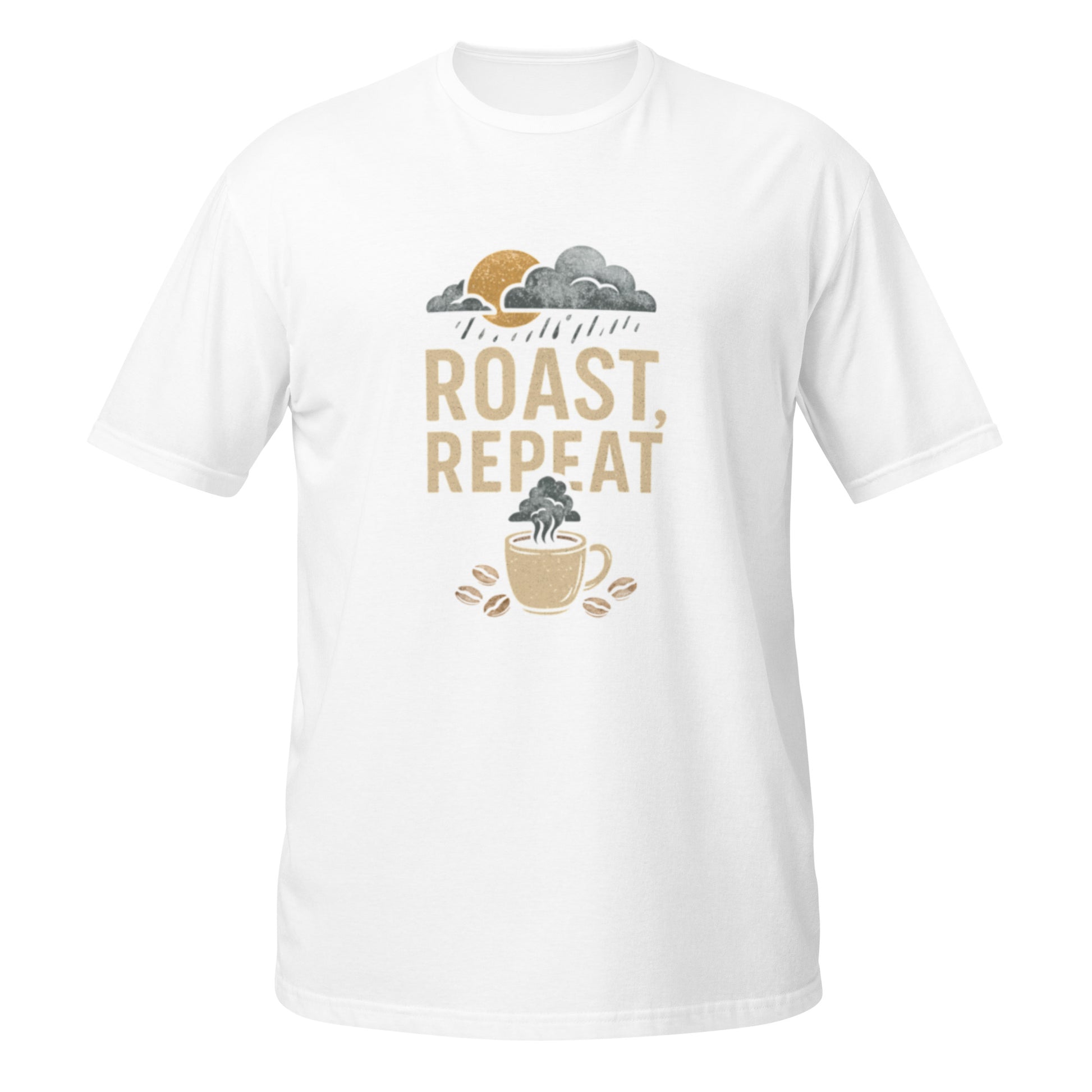 White Roast, Repeat tee with bold brown coffee artwork inspired by Pacific Northwest café culture